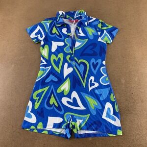Urban Threads Women's US Size 10 Slim Fit Blue Heart Printed Polo Romper NWT